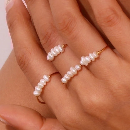 Elegant Minimalist Geometric Stainless Steel Pearl Rings 1 Piece