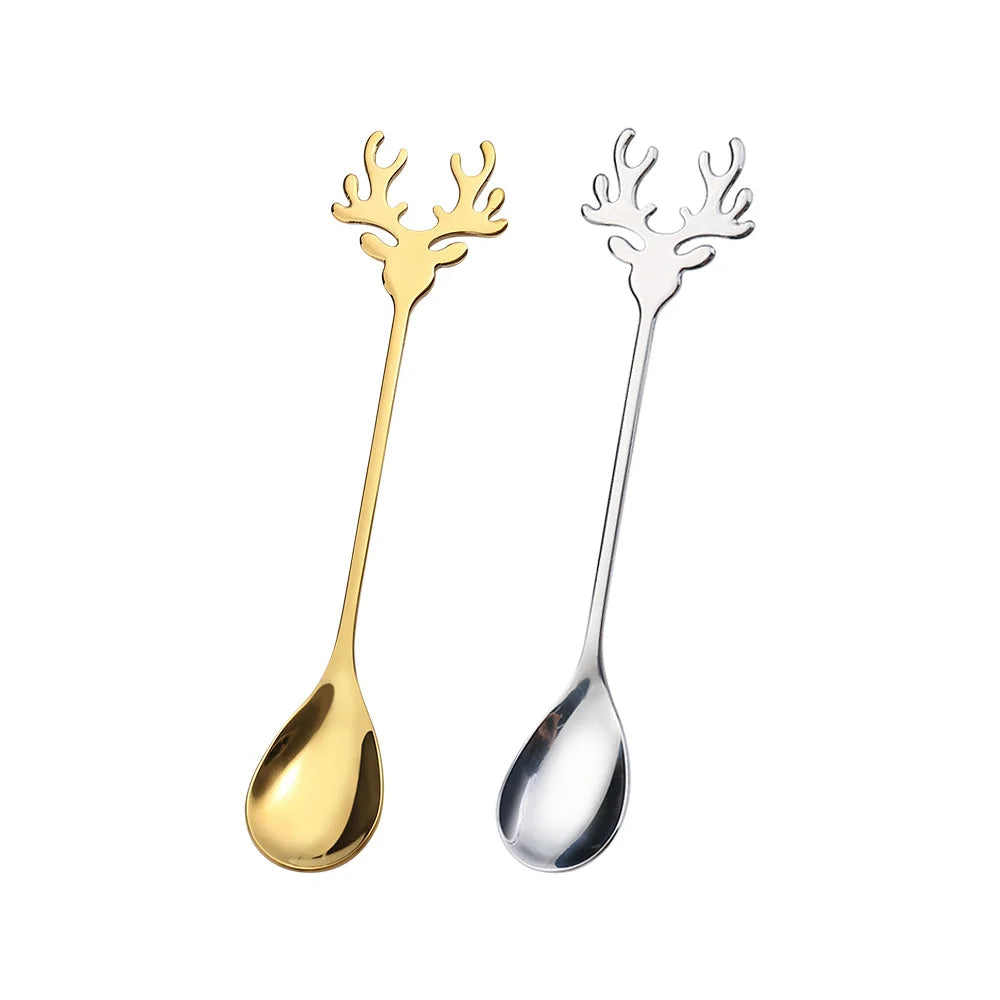 J304 Stainless Steel Elk Spoon And Fork Set Christmas Spoon And Fork Set Coffee Stirring Spoon Dessert Christmas Spoon