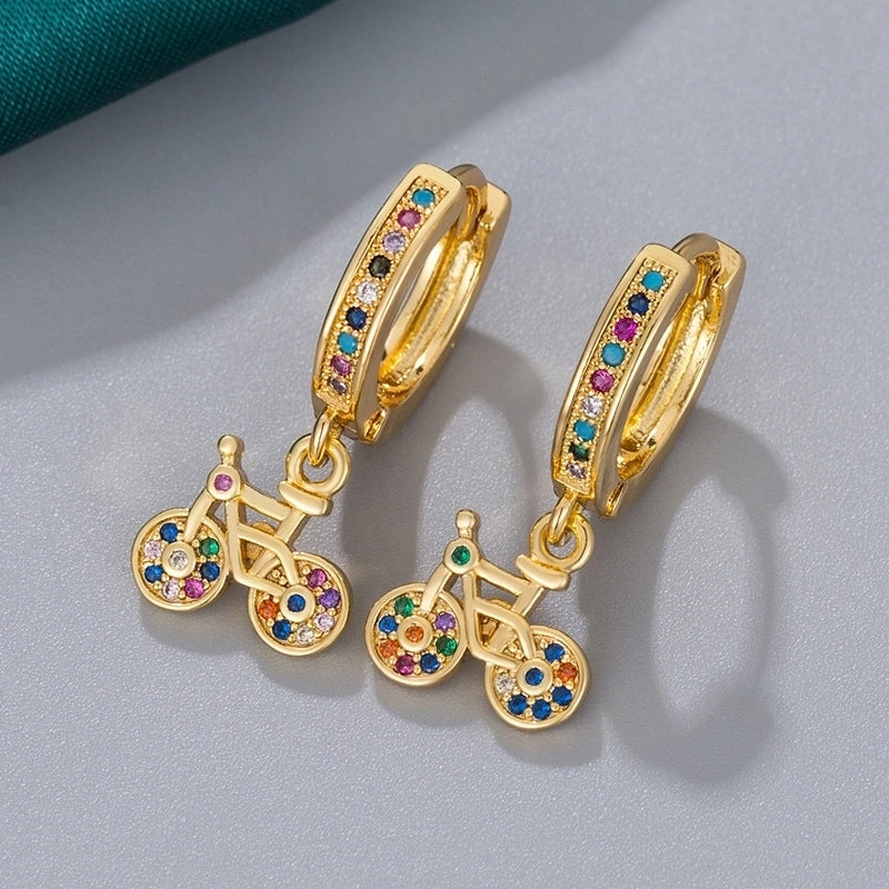 1 Pair Vintage Style Tortoise Moon Bee Plating Inlay Copper Rhinestones 18k Gold Plated Drop Earrings