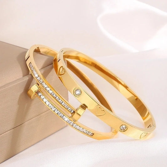 Casual Elegant Minimalist Solid Color 304 Stainless Steel Zircon Bangle In Bulk