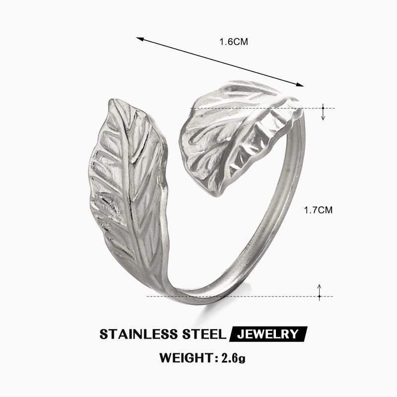 IG Style Classic Style Leaves 304 Stainless Steel 18K Gold Plated Open Rings