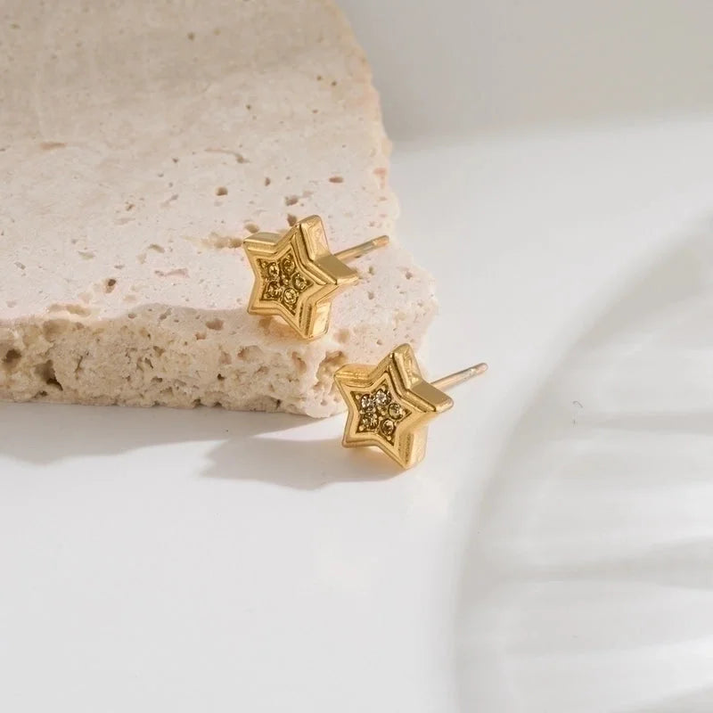 1 Pair Minimalist Classic Style Geometric Star Flower Plating Inlay Stainless Steel Zircon 18k Gold Plated Ear Studs
