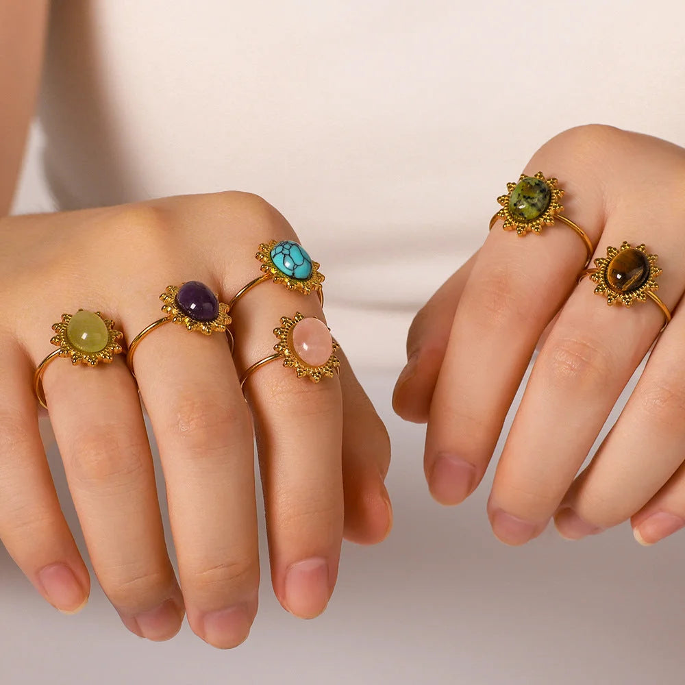 Unisex IG Style Ellipse Round Geometric Stainless Steel Electroplating Rings