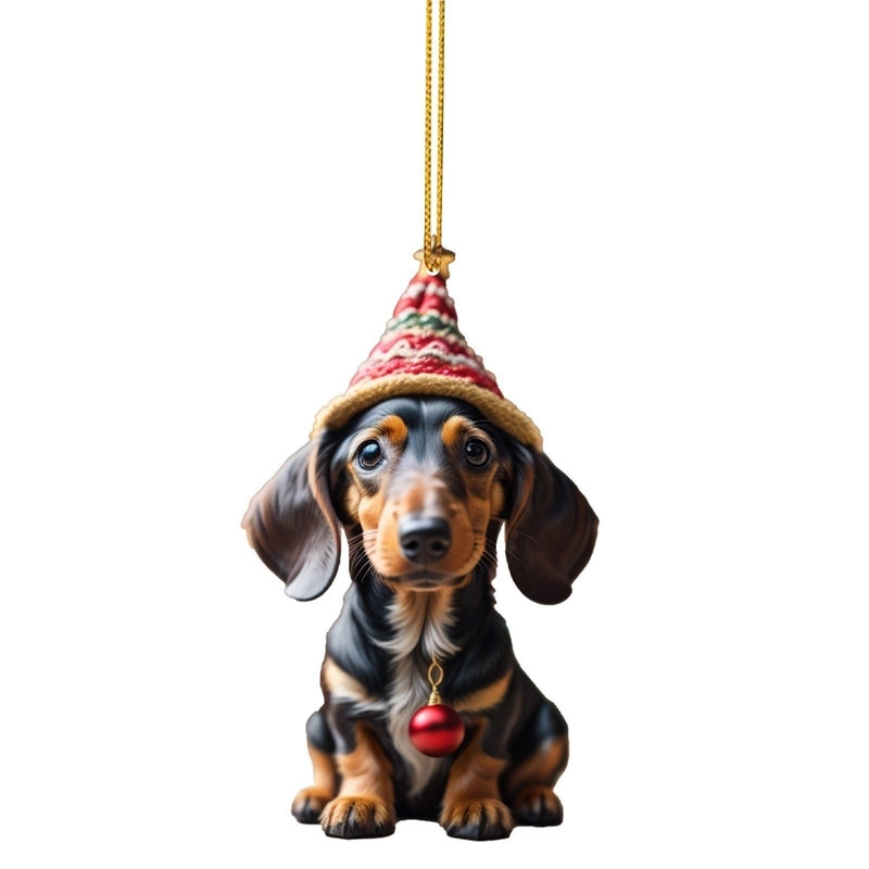 Cross-border New Christmas Fun Sausage Dog Car Decoration Pendant Acrylic Flat Car Interior Decoration Pendant