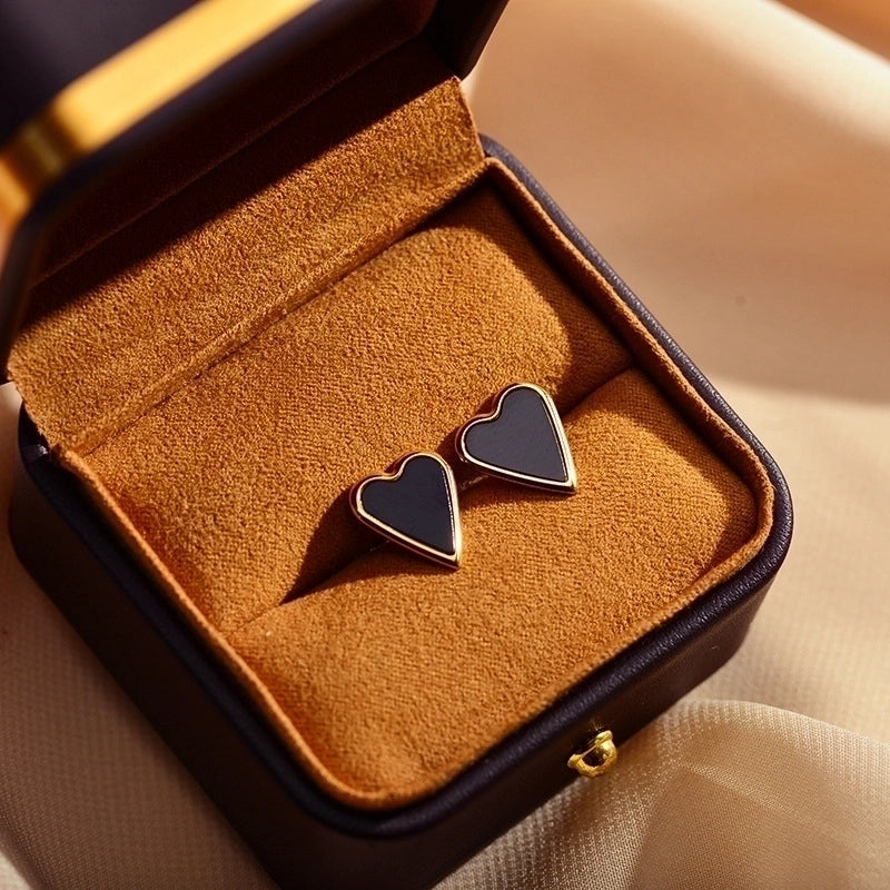 1 Pair Elegant Stripe Heart Shape Plating Inlay Copper Malachite Shell Gold Plated Ear Studs