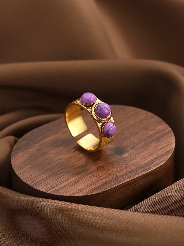 IG Style Elegant Classical Flower Chrysanthemum 304 Stainless Steel Imitation Pearl Opal Open Rings