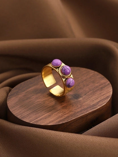 IG Style Elegant Classical Flower Chrysanthemum 304 Stainless Steel Imitation Pearl Opal Open Rings