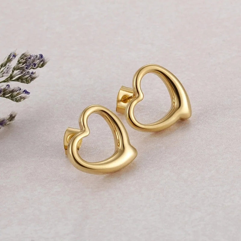 Fashion Heart Plating Titanium Steel No Inlaid 18K Gold Plated Earrings