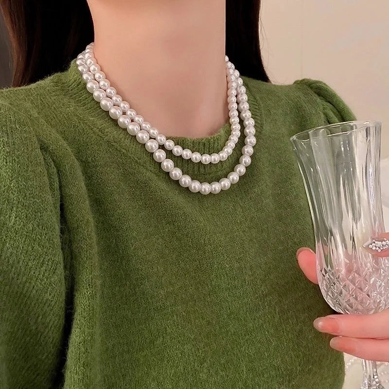 French Style Round Pearl Plating Women\'s Necklace