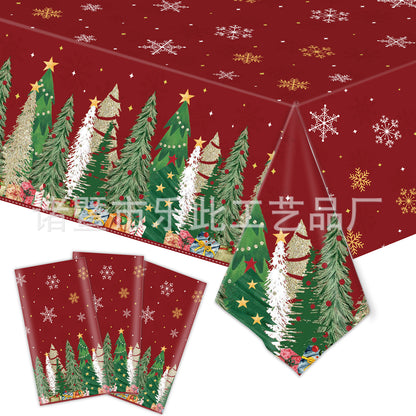3 Pieces Christmas Tablecloth Holiday Party Tablecloth Christmas Tree Tablecloth Red And Green Christmas Theme Tablecloth Table Cover