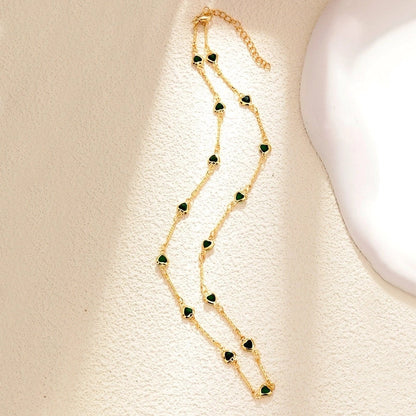 Sweet Water Droplets Heart Shape Gold Plated Artificial Crystal Copper Necklace