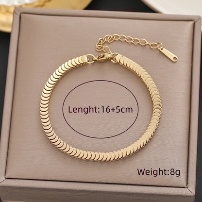 5 Pieces Streetwear Solid Color Titanium Steel 18K Gold Plated Bracelets In Bulk