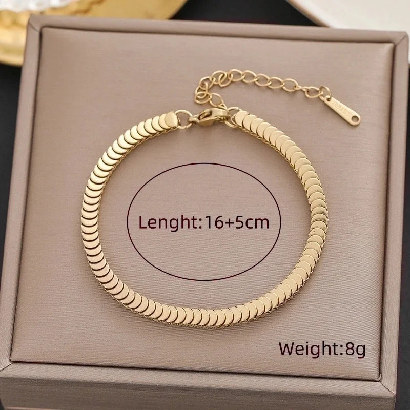 5 Pieces Streetwear Solid Color Titanium Steel 18K Gold Plated Bracelets In Bulk