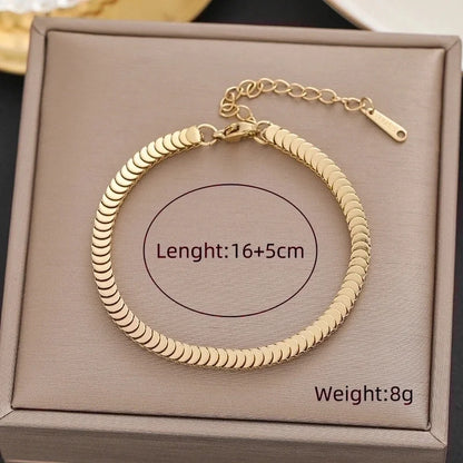 5 Pieces Streetwear Solid Color Titanium Steel 18K Gold Plated Bracelets In Bulk