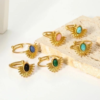 304 Stainless Steel 18K Gold Plated Casual Minimalist Polishing Plating Geometric Natural Stone Adjustable Ring