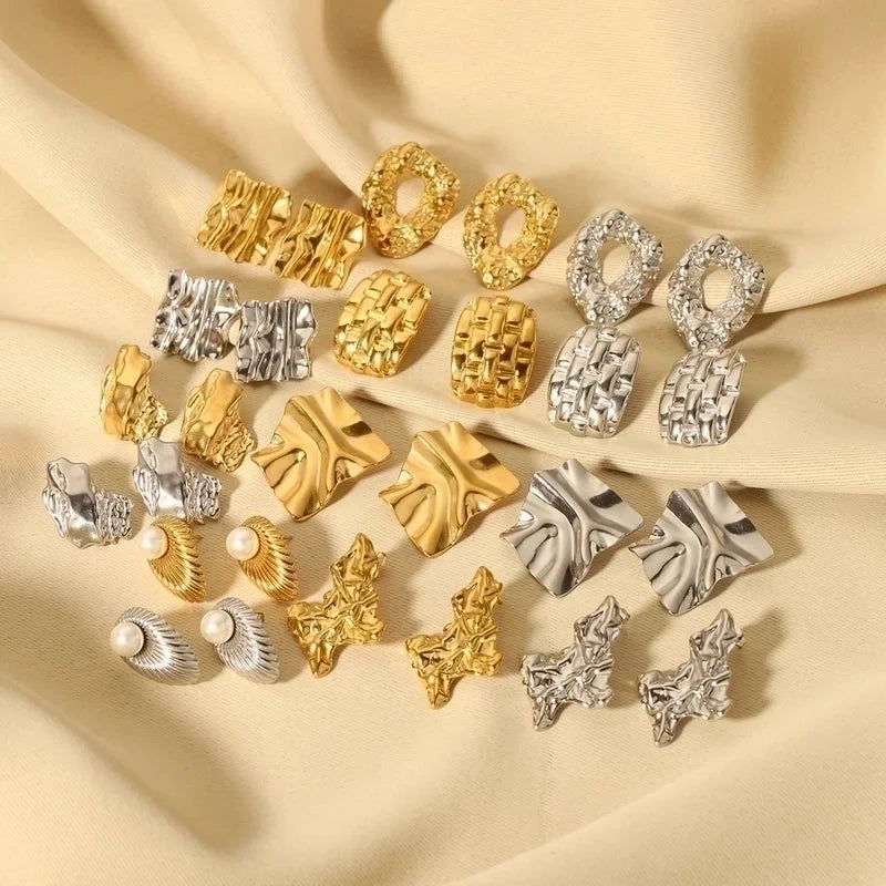 1 Pair Minimalist Irregular Plating Hollow Out Inlay 304 Stainless Steel Pearl 18K Gold Plated Ear Studs