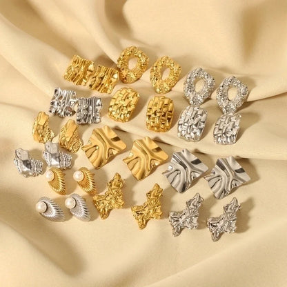 1 Pair Minimalist Irregular Plating Hollow Out Inlay 304 Stainless Steel Pearl 18K Gold Plated Ear Studs