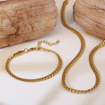 Elegant Minimalist Commute Grain 304 Stainless Steel 18K Gold Plated Jewelry Set