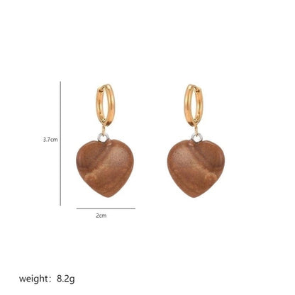 1 Pair Minimalist Heart Shape Plating Stainless Steel Natural Stone Copper 18K Gold Plated Drop Earrings