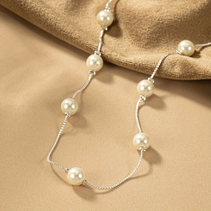 Vintage Style Minimalist Round Arylic Alloy Pearl Women's Necklace