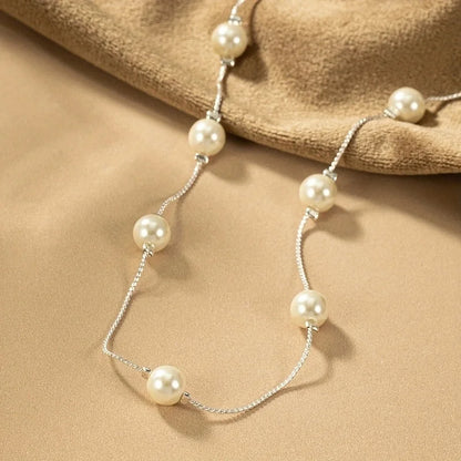 Vintage Style Minimalist Round Arylic Alloy Pearl Women's Necklace
