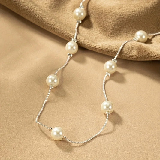 Vintage Style Minimalist Round Arylic Alloy Pearl Women's Necklace