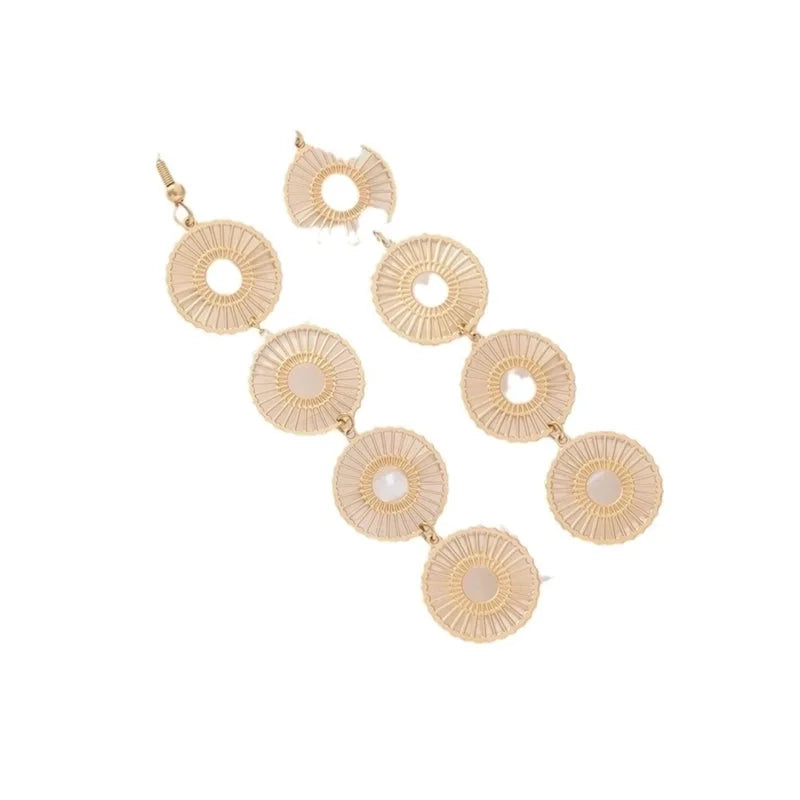 1 Pair Elegant Lady Modern Style Round Leaves Tassel Plating Titanium Steel 18K Gold Plated Drop Earrings