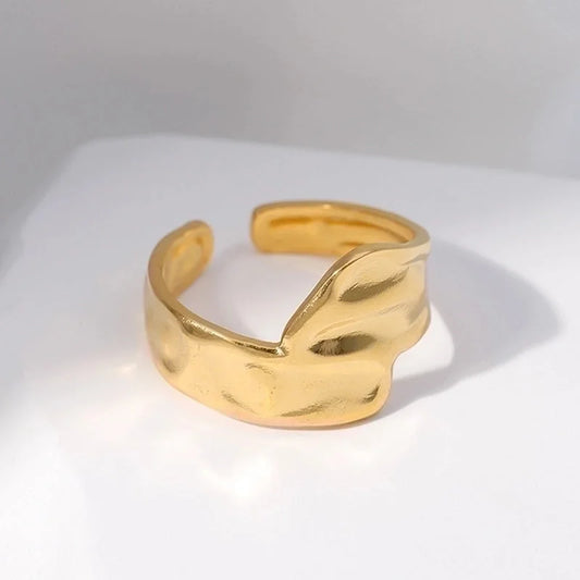 Retro Geometric Stainless Steel Pleated Open Ring