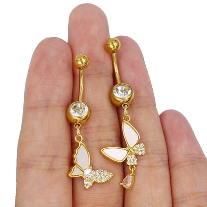 1 Piece Belly Rings Sexy Classic Style Star Heart Shape Butterfly 316L Stainless Steel Alloy Inlay Resin Rhinestones Glass Gold Plated