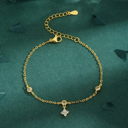 Copper 18K Gold Plated Inlay Four Leaf Clover Zircon Bracelets