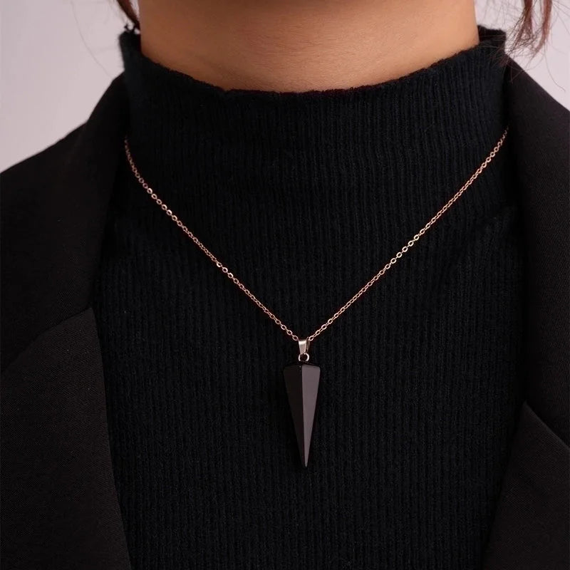 Ig Style Handmade Minimalist Geometric Stainless Steel Natural Stone Pendant Necklace