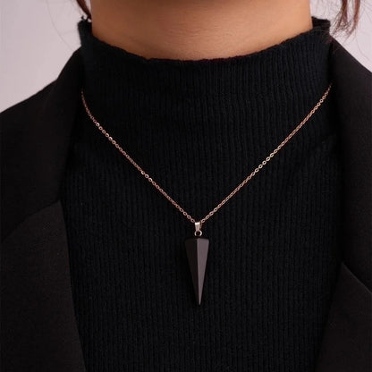 Ig Style Handmade Minimalist Geometric Stainless Steel Natural Stone Pendant Necklace