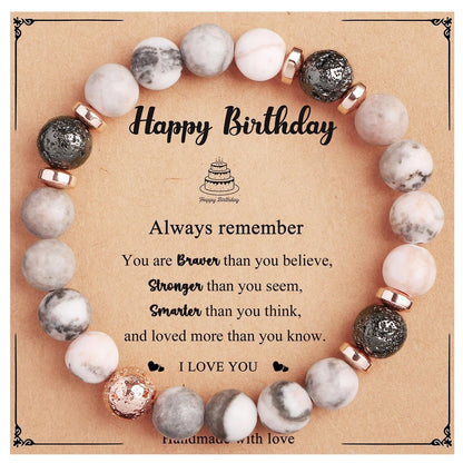 New Natural Stone Beaded Bracelet Birthday Christmas Gift Emperor Stone Powder Zebra Bracelet