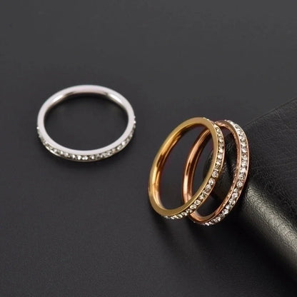 Minimalist Circle 304 Stainless Steel Rhinestones 18K Gold Plated Rhinestone Rings