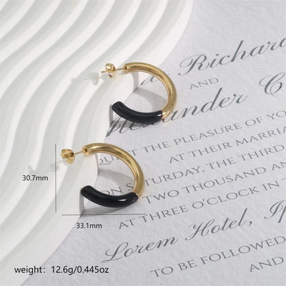 1 Pair Elegant Romantic Commute C Shape Enamel Plating 304 Stainless Steel 18K Gold Plated Ear Studs