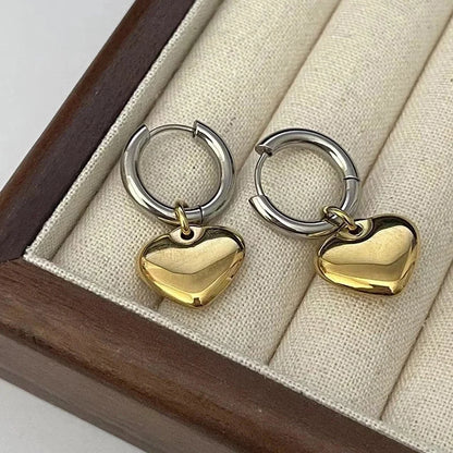 1 Pair Casual Minimalist Heart Shape Plating Titanium Steel 18K Gold Plated Drop Earrings
