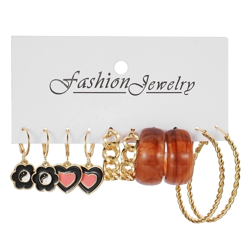 Retro Round Alloy Plating Artificial Pearls Women\'s Earrings Ear Studs 6-piece Set