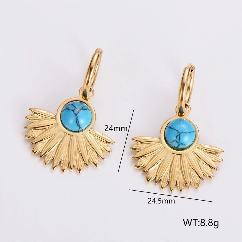 3 Pieces Glam French Style Round Leaves Irregular Inlay 304 Stainless Steel Resin Rhinestones 18K Gold Plated Drop Earrings