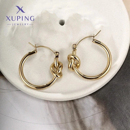 2 Pieces Retro XUPING Minimalist Geometric Knot Plating 304 Stainless Steel 18K Gold Plated Earrings