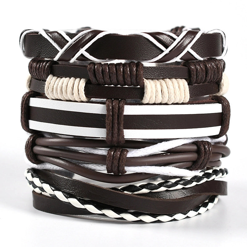 Hip-Hop Retro Punk Infinity Skull Pu Leather Alloy Wooden Beads Halloween Men's Bracelets