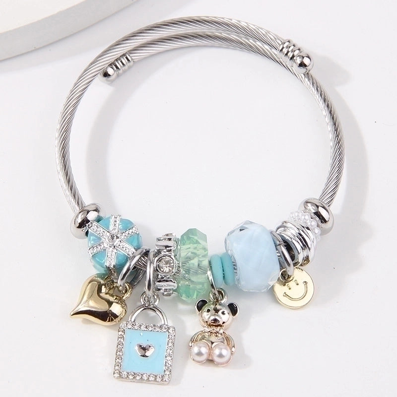 2 Pieces Elegant Lady Modern Style Bear 304 Stainless Steel Alloy Bangle In Bulk