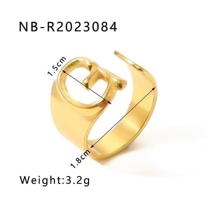 304 Stainless Steel 18K Gold Plated Modern Style Minimalist Asymmetrical Plating Letter Open Rings