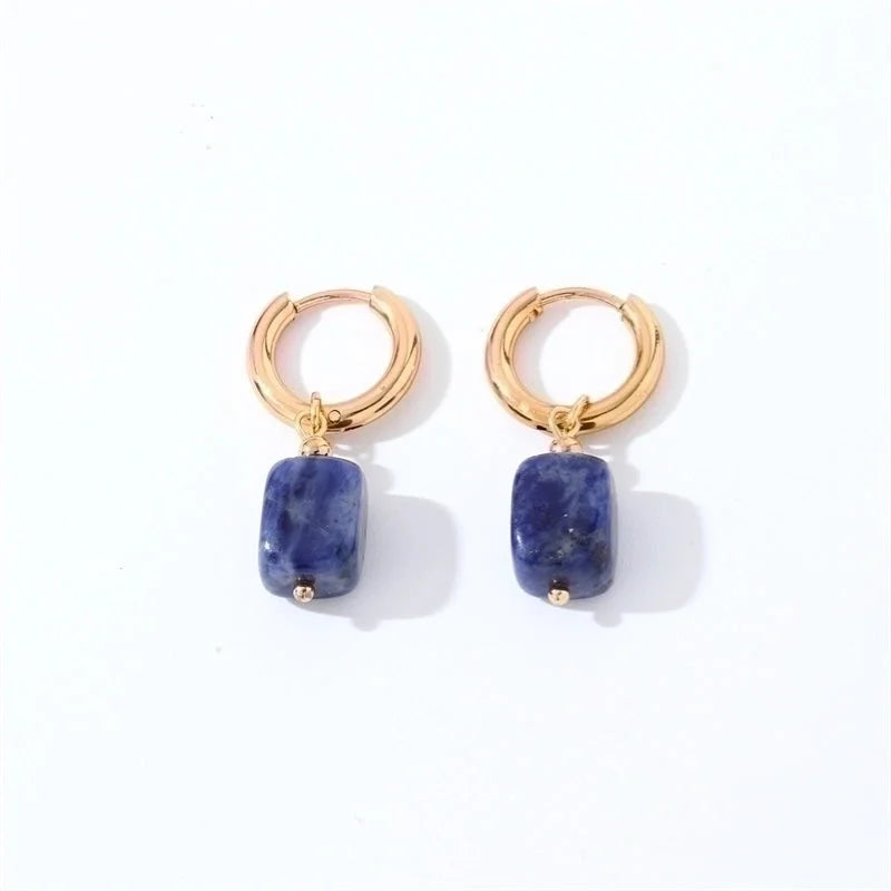 1 Pair Casual Vintage Style Minimalist Square Plating 304 Stainless Steel Natural Stone Gold Plated Drop Earrings