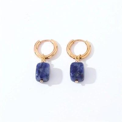 1 Pair Casual Vintage Style Minimalist Square Plating 304 Stainless Steel Natural Stone Gold Plated Drop Earrings