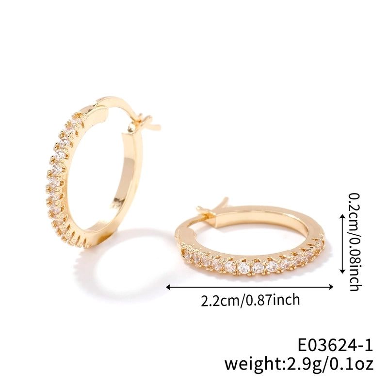 1 Pair Hip-Hop Minimalist Circle Plating Inlay Copper Zircon K Gold Plated Earrings