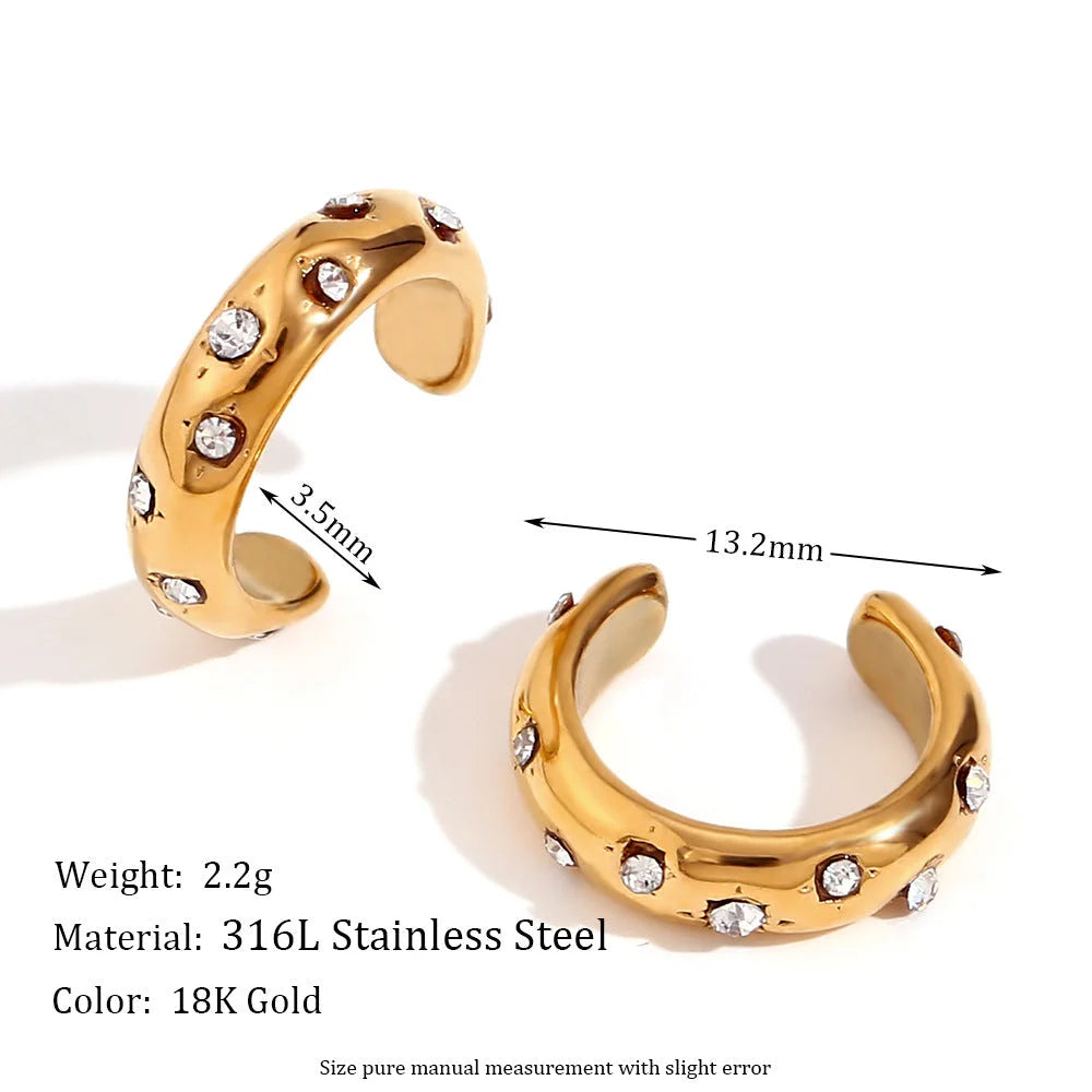 Women Fashion Circle Geometric Stainless Steel 18K Gold Plated Clip On Earrings