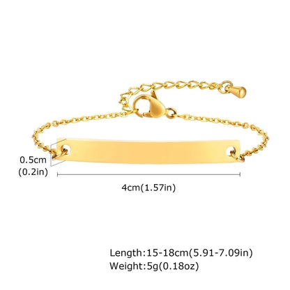 Sweet Solid Color 304 Stainless Steel 18K Gold Plated Cable Chain ID Bracelet In Bulk