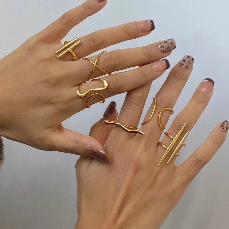 Minimalist Geometric 304 Stainless Steel 18K Gold Plated Rings