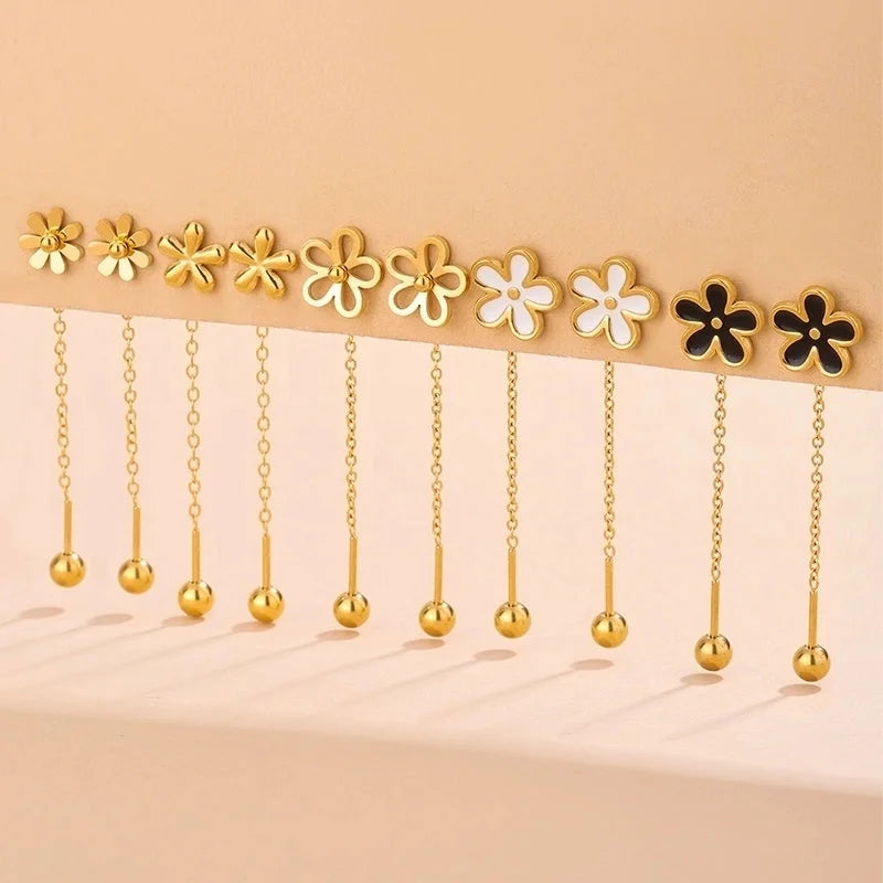 1 Pair Classic Style Flower 304 Stainless Steel 18K Gold Plated Drop Earrings
