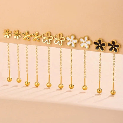 1 Pair Classic Style Flower 304 Stainless Steel 18K Gold Plated Drop Earrings